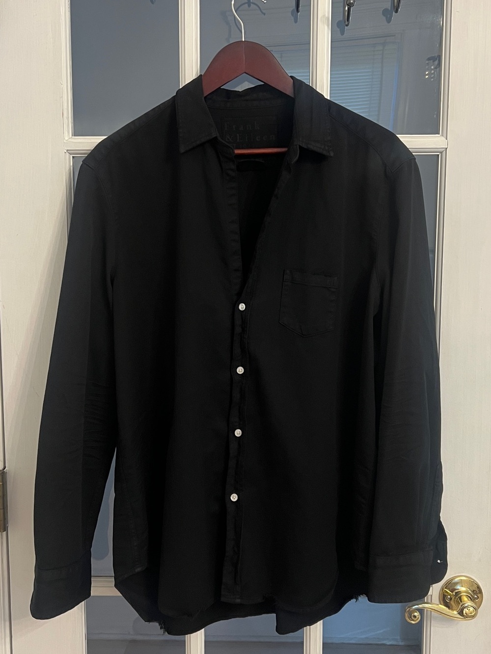 Frank & Eileen Women’s Eileen Black Cotton Relaxed Button Down Shirt USA Size XL